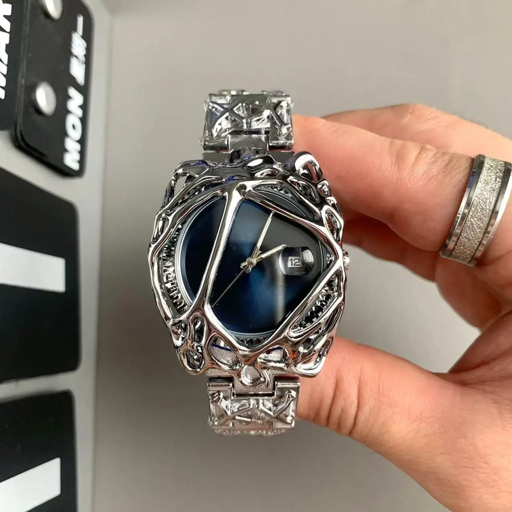 Men's Watch Unique Spider Web Y2K Quartz Timepiece Water-Resistant Luminous Date Business Fun Personality Watch