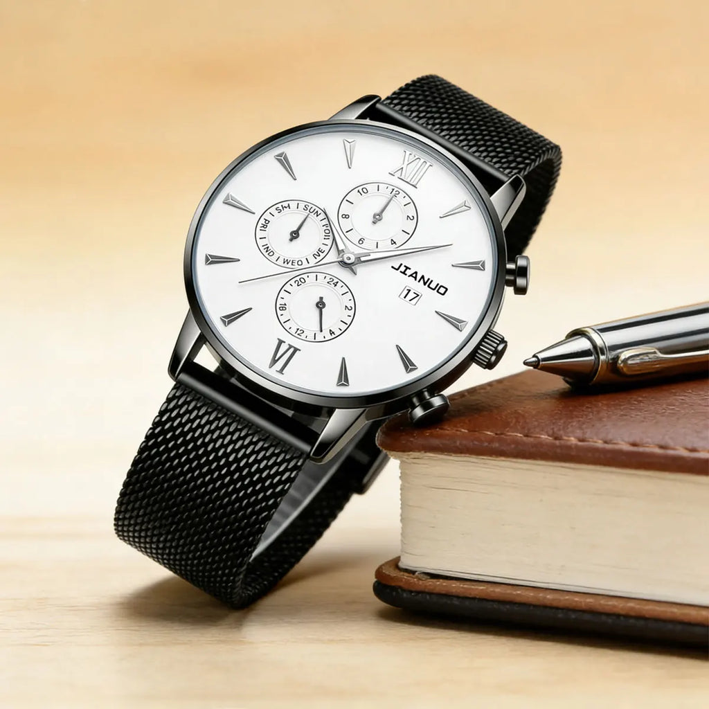 Trendy Casual Men's Milan Mesh Belt Watch Fashion Calendar Scale Simple Party Business Quartz Watch