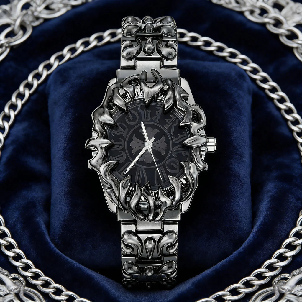 Original Quartz Watch Retro Croco Iris Shape Claw Watch Alabaster Style Retro Y2K European American Hip Hop Luxury Men Watch