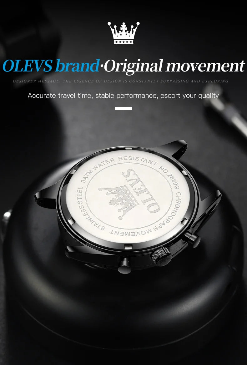 OLEVS 2880 Luxury Man Watch Simple Fashion Leather Strap Chronograph Auto Date Waterproof Luminous Hand Clock Quartz Watches Men