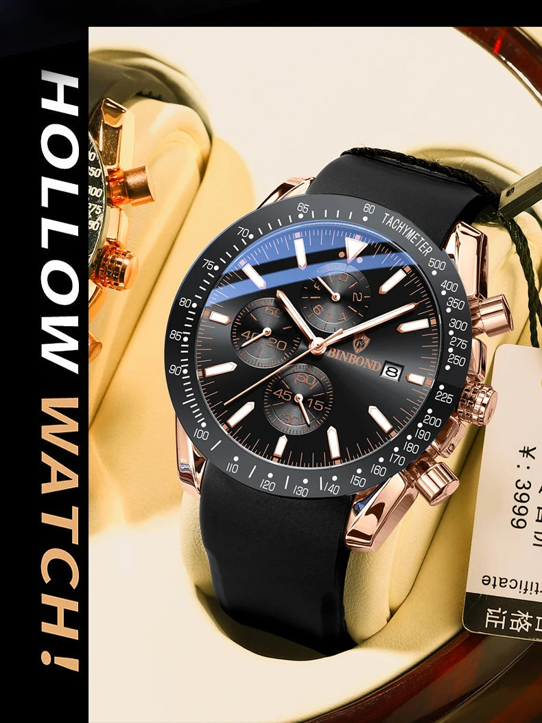 BINBOND Luxury Luminous Waterproof Casual Reloj Chronograph Auto Date Accurate Men's Watch Durable Quartz Wristwatches For Men