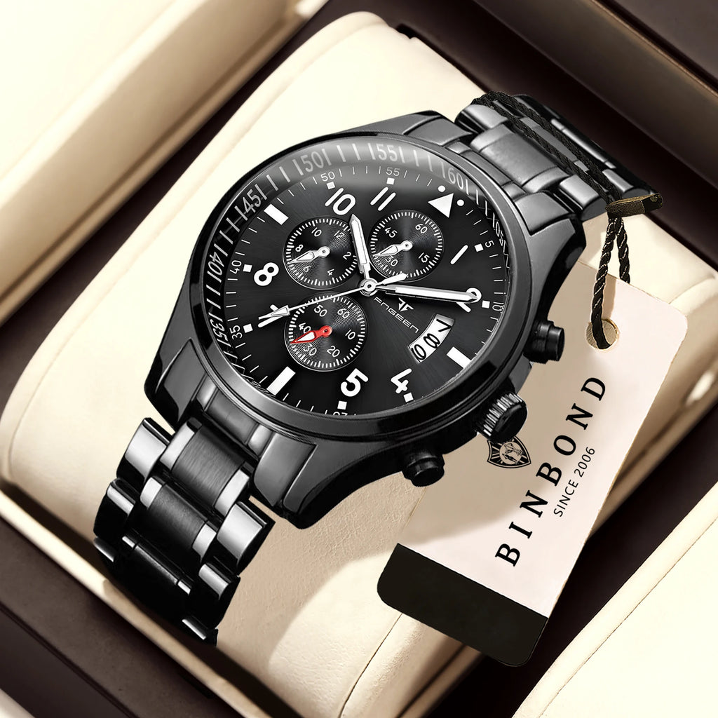 BINBOND Genuine Accurate Quartz Wristwatches for Men Luxury Luminous Waterproof Auto Date Durable Men's Watch Casual Reloj