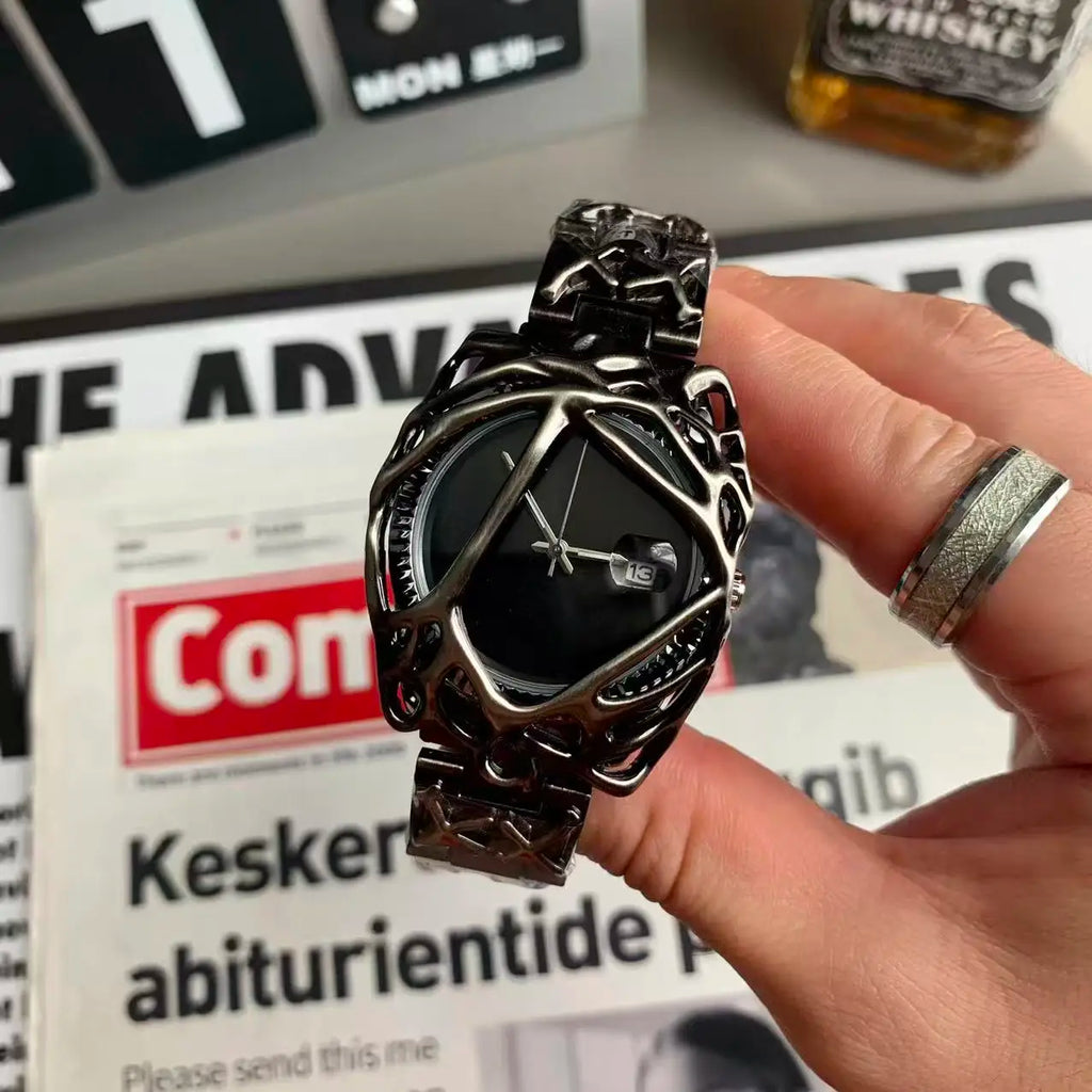 Men's Watch Unique Spider Web Y2K Quartz Timepiece Water-Resistant Luminous Date Business Fun Personality Watch
