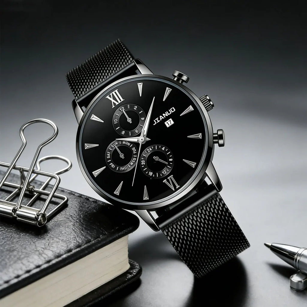 Trendy Casual Men's Milan Mesh Belt Watch Fashion Calendar Scale Simple Party Business Quartz Watch