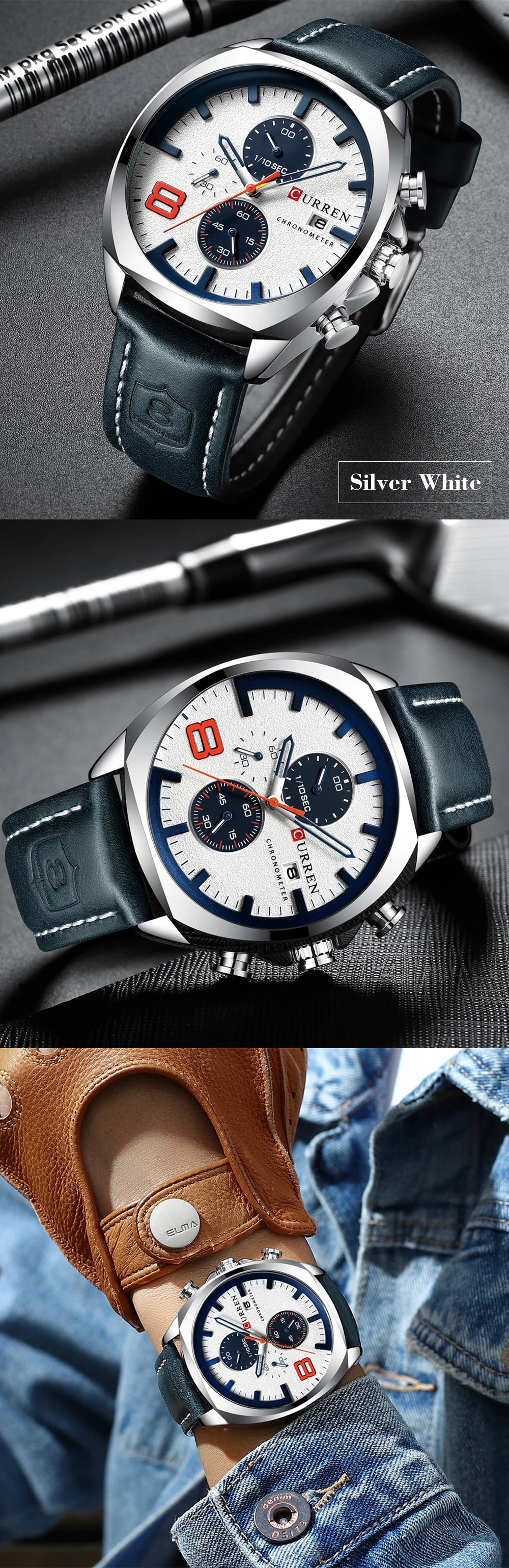 CURREN Chronograph Fashion Men's Watches Luxury Leather Business Quartz Watch Men Military Sport Wrist Watch Relogio Masculino