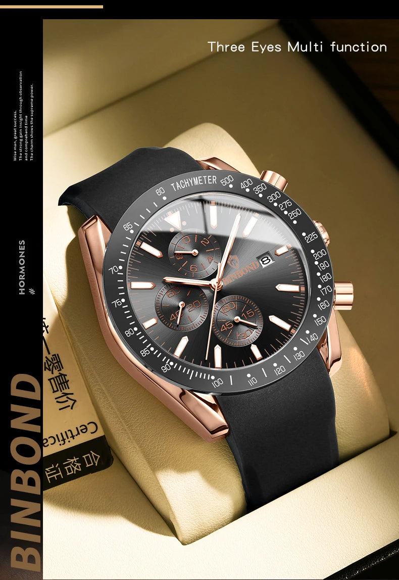 BINBOND Luxury Luminous Waterproof Casual Reloj Chronograph Auto Date Accurate Men's Watch Durable Quartz Wristwatches For Men