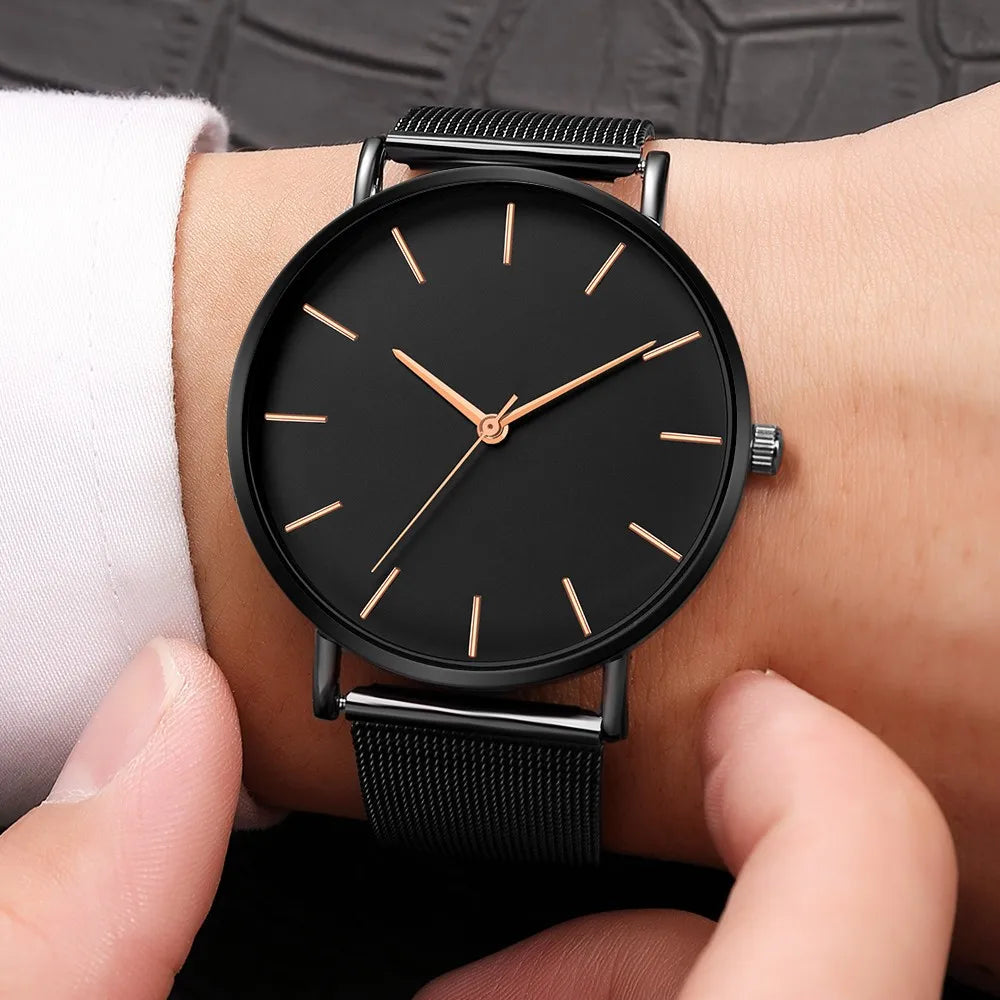 Top Brand Fashion Minimalist Ultra-thin Watch Men's Business Stainless Steel Strap Steel Mesh Quartz Watch Relogio Masculino