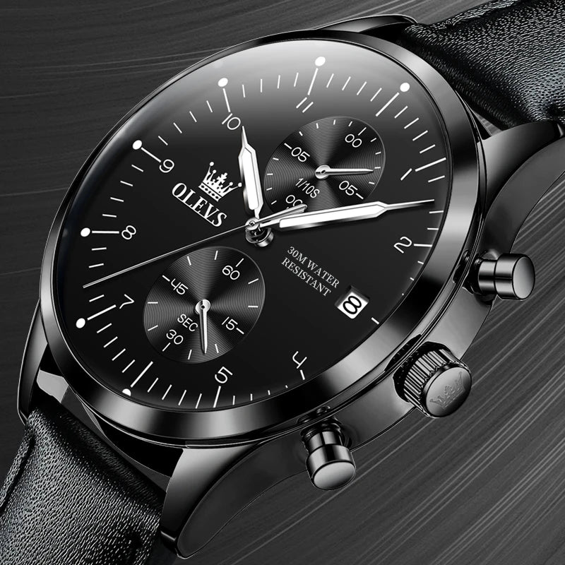 OLEVS 2880 Luxury Man Watch Simple Fashion Leather Strap Chronograph Auto Date Waterproof Luminous Hand Clock Quartz Watches Men