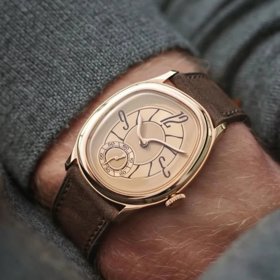 Style Millenary Watch Men Gold Asymmetric Oval Dial Y2K Leather Strap Luxury Casual Dress Wristwatch for Ladies