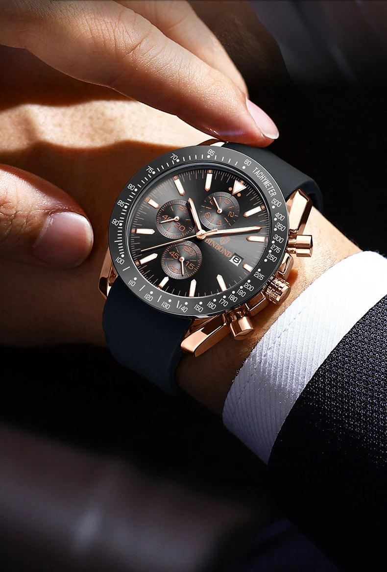BINBOND Luxury Luminous Waterproof Casual Reloj Chronograph Auto Date Accurate Men's Watch Durable Quartz Wristwatches For Men