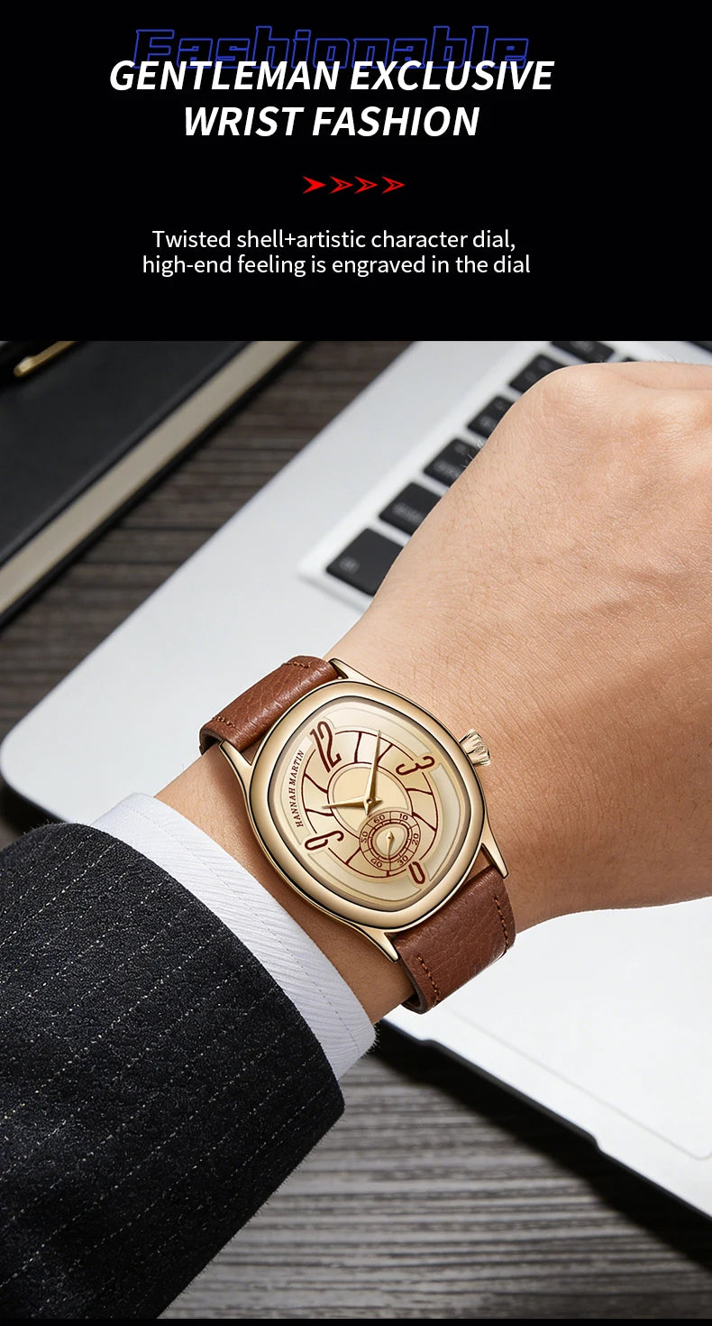 High Quality Genuine Leather Black Quartz Watch Men Fashion Business Trend Steel Waterproof Movement Boutique Men Casual Watch