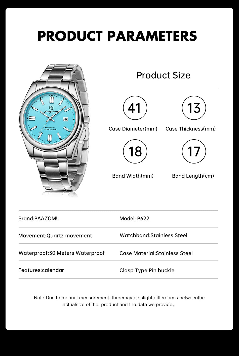 PAAZOMU Brand Luxury Men's Watch StainlessSteel Waterproof Date Quartz WristWatch Business Fashion Clock Best Gift For Men Reloj