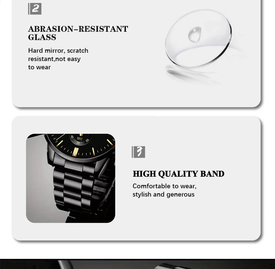 2pcs Fashion Men's Casual Business Sports Stainless Steel Quartz Wristwatch Calendar Male Classic Bracelet Set Luminous Clock