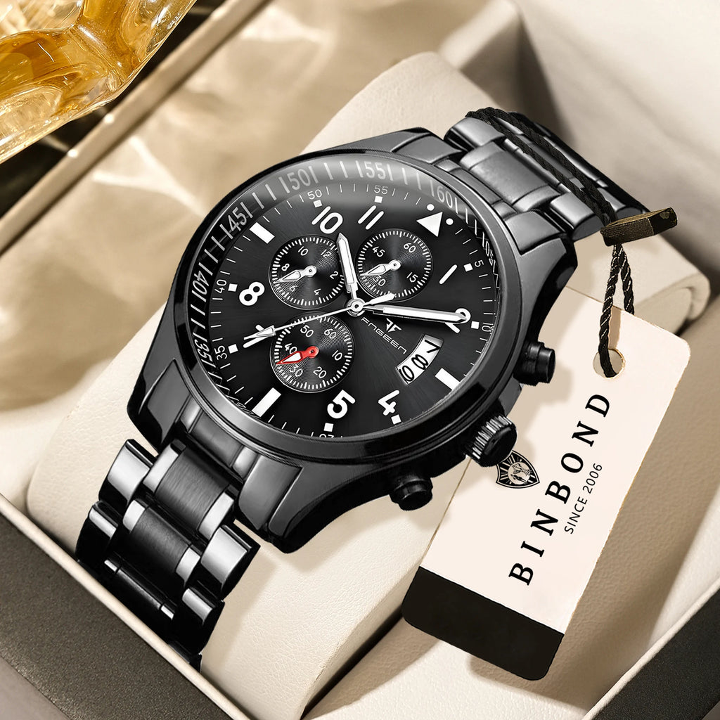 BINBOND Genuine Accurate Quartz Wristwatches for Men Luxury Luminous Waterproof Auto Date Durable Men's Watch Casual Reloj