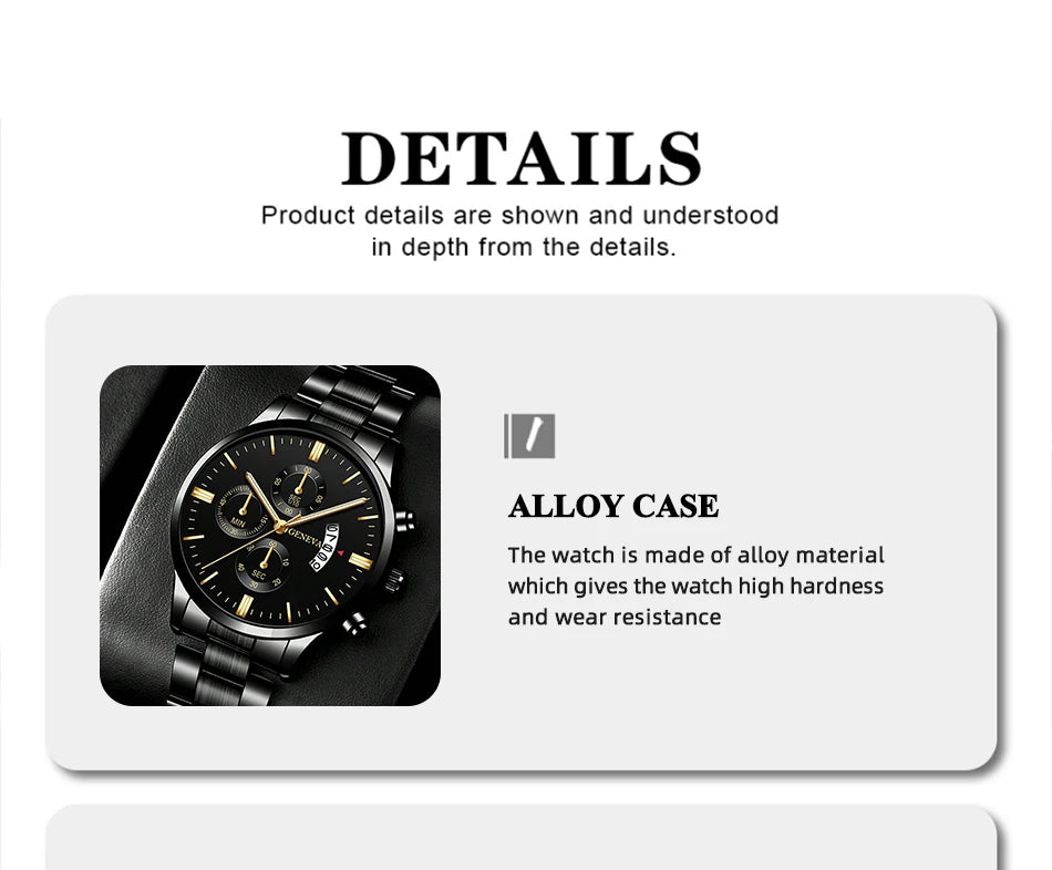 2pcs Fashion Men's Casual Business Sports Stainless Steel Quartz Wristwatch Calendar Male Classic Bracelet Set Luminous Clock