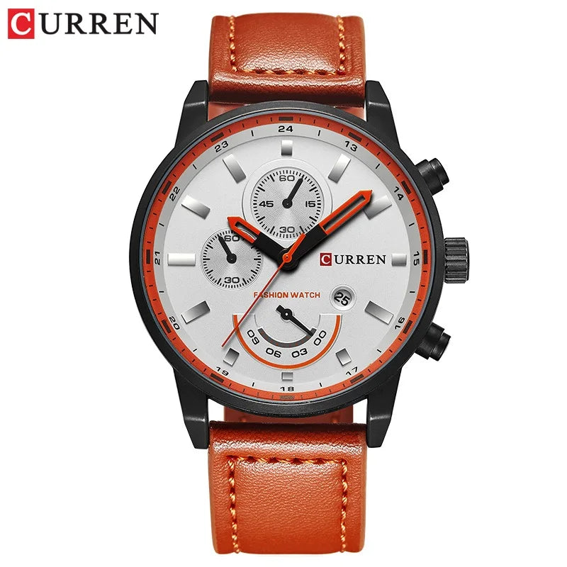 CURREN 8217 Men's Business Sport Quartz Watch Waterproof Casual Multifunctional Leather-Strap Wristwatch