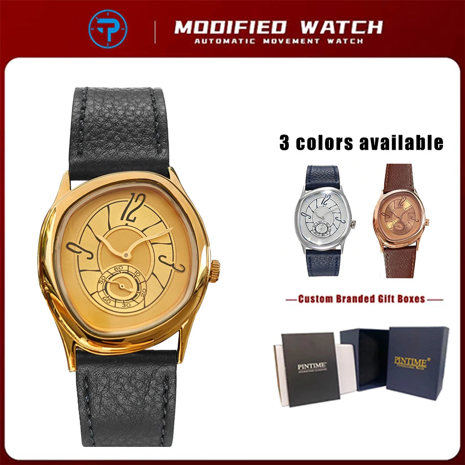 Style Millenary Watch Men Gold Asymmetric Oval Dial Y2K Leather Strap Luxury Casual Dress Wristwatch for Ladies