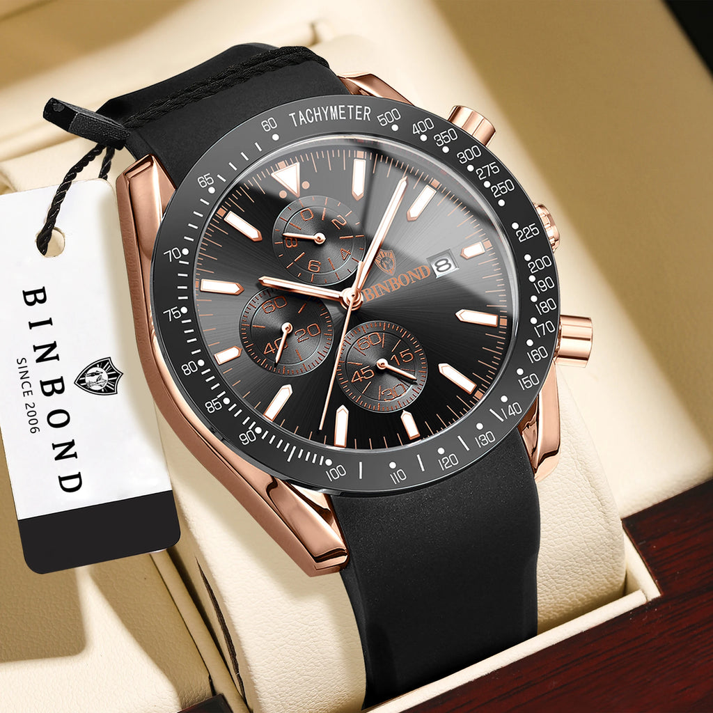 BINBOND Luxury Luminous Waterproof Casual Reloj Chronograph Auto Date Accurate Men's Watch Durable Quartz Wristwatches For Men
