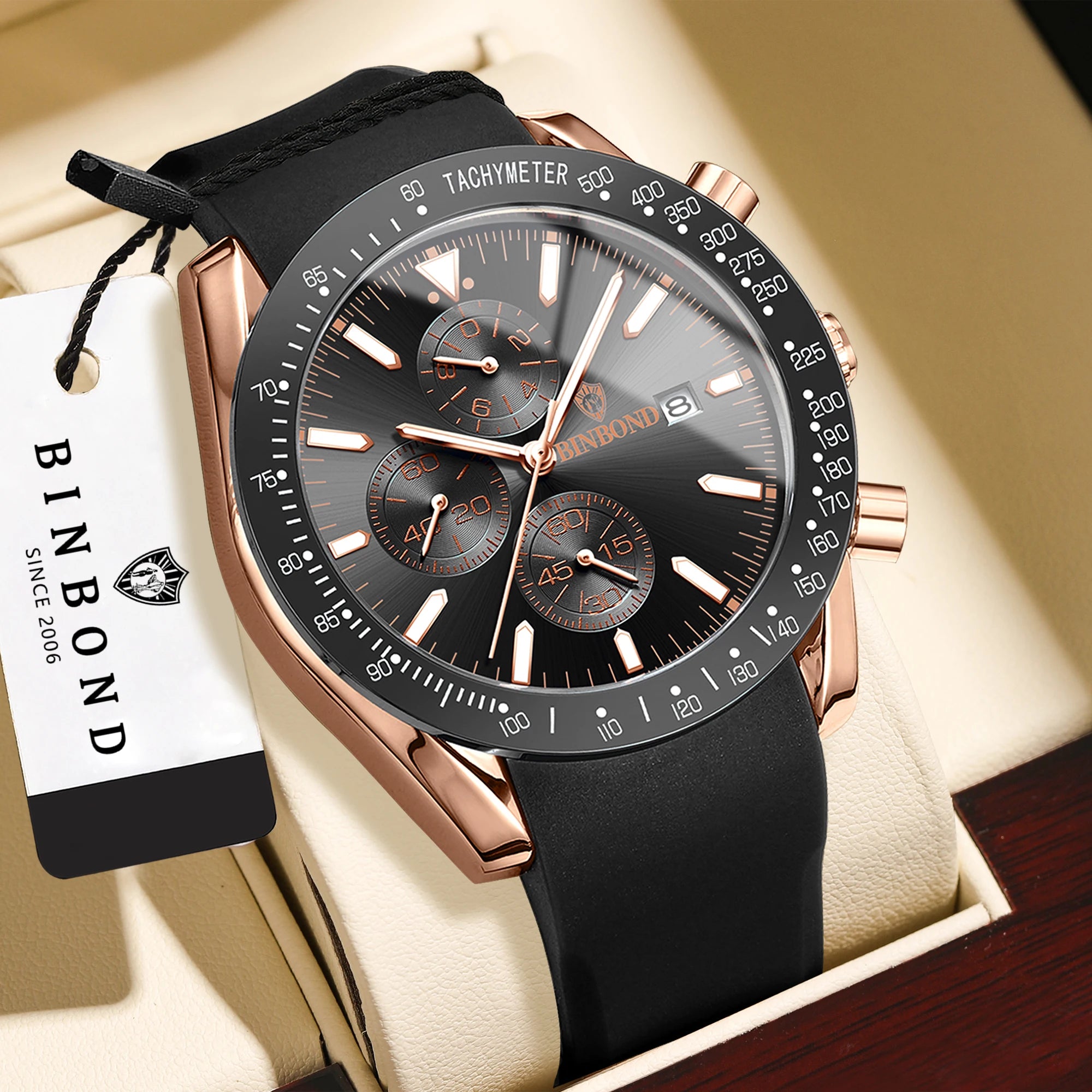 BINBOND Luxury Luminous Waterproof Casual Reloj Chronograph Auto Date Accurate Men's Watch Durable Quartz Wristwatches For Men