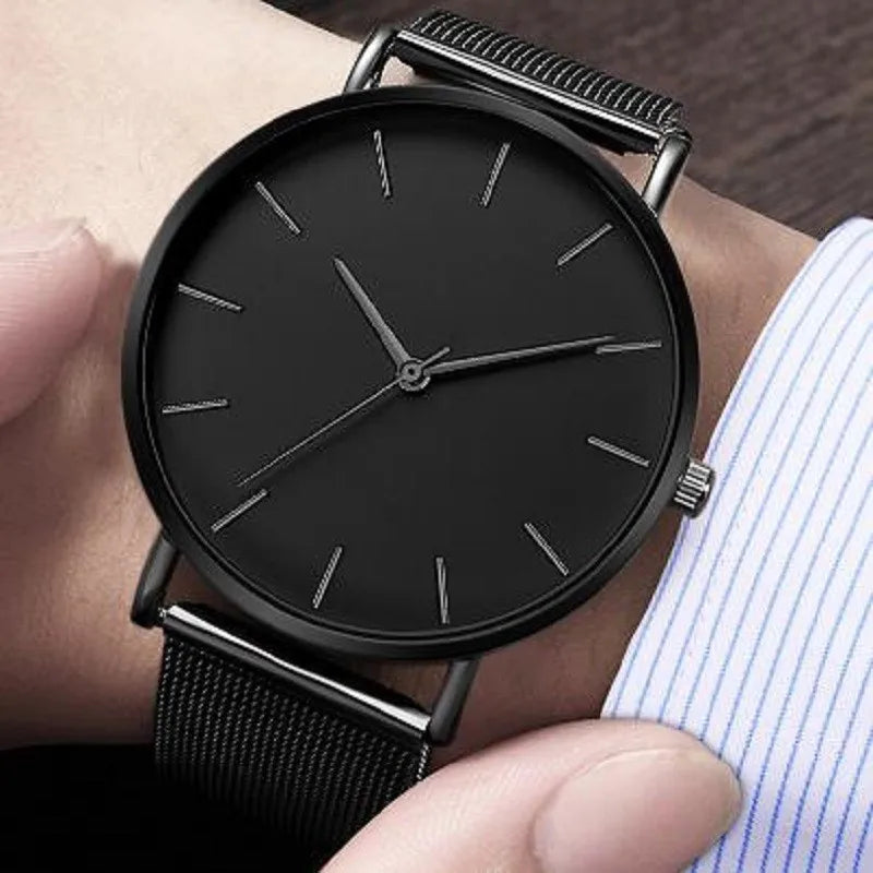 Top Brand Fashion Minimalist Ultra-thin Watch Men's Business Stainless Steel Strap Steel Mesh Quartz Watch Relogio Masculino