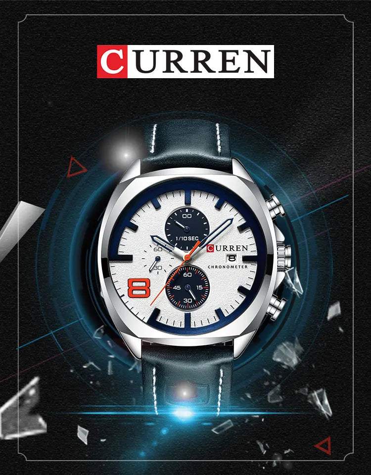CURREN Chronograph Fashion Men's Watches Luxury Leather Business Quartz Watch Men Military Sport Wrist Watch Relogio Masculino