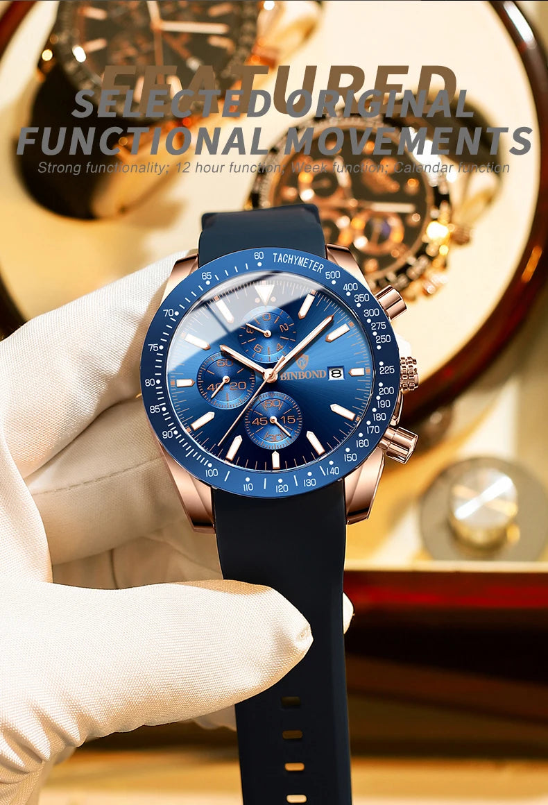 BINBOND Luxury Luminous Waterproof Casual Reloj Chronograph Auto Date Accurate Men's Watch Durable Quartz Wristwatches For Men