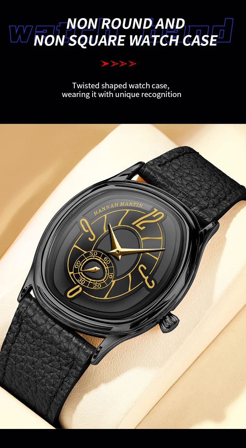 High Quality Genuine Leather Black Quartz Watch Men Fashion Business Trend Steel Waterproof Movement Boutique Men Casual Watch