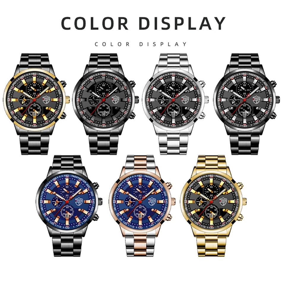 2023 Mens Watches Fashion Luxury Men Black Stainless Steel Quartz Wristwatch Man Business Casual Leather Watch relogio masculino