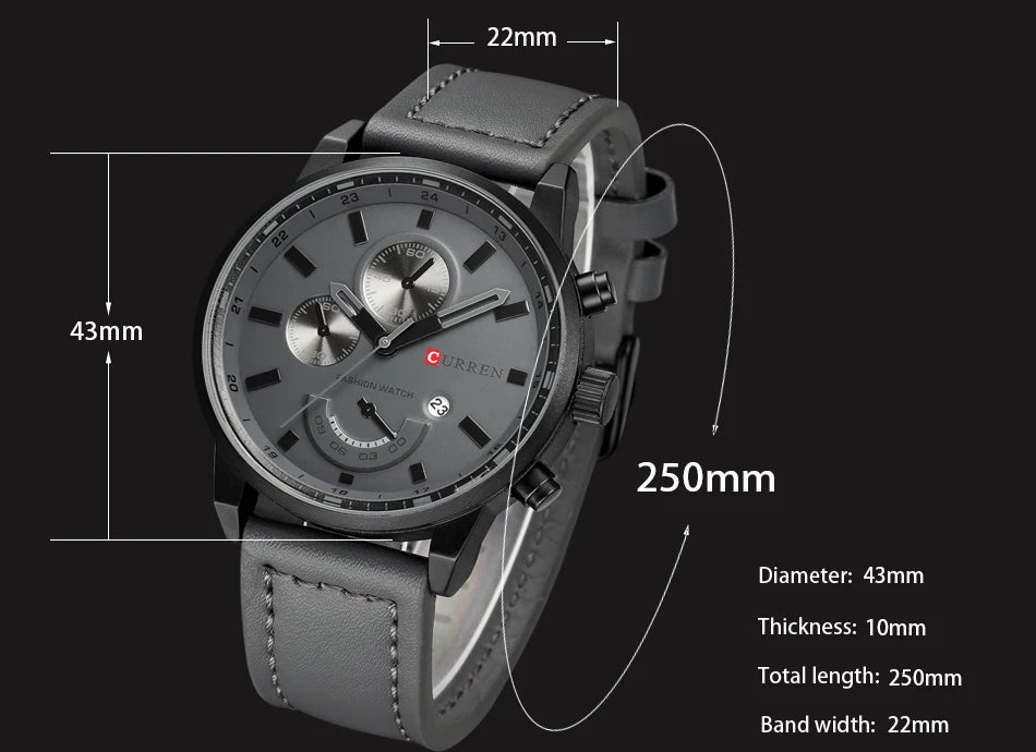 CURREN 8217 Men's Business Sport Quartz Watch Waterproof Casual Multifunctional Leather-Strap Wristwatch