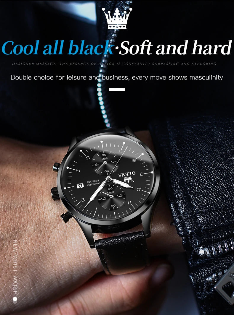 OLEVS 2880 Luxury Man Watch Simple Fashion Leather Strap Chronograph Auto Date Waterproof Luminous Hand Clock Quartz Watches Men
