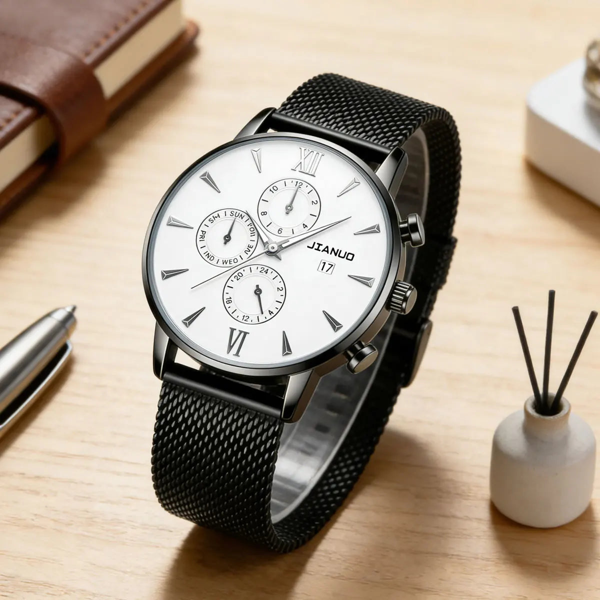 Trendy Casual Men's Milan Mesh Belt Watch Fashion Calendar Scale Simple Party Business Quartz Watch