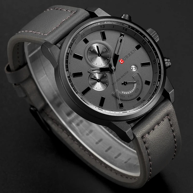 CURREN 8217 Men's Business Sport Quartz Watch Waterproof Casual Multifunctional Leather-Strap Wristwatch