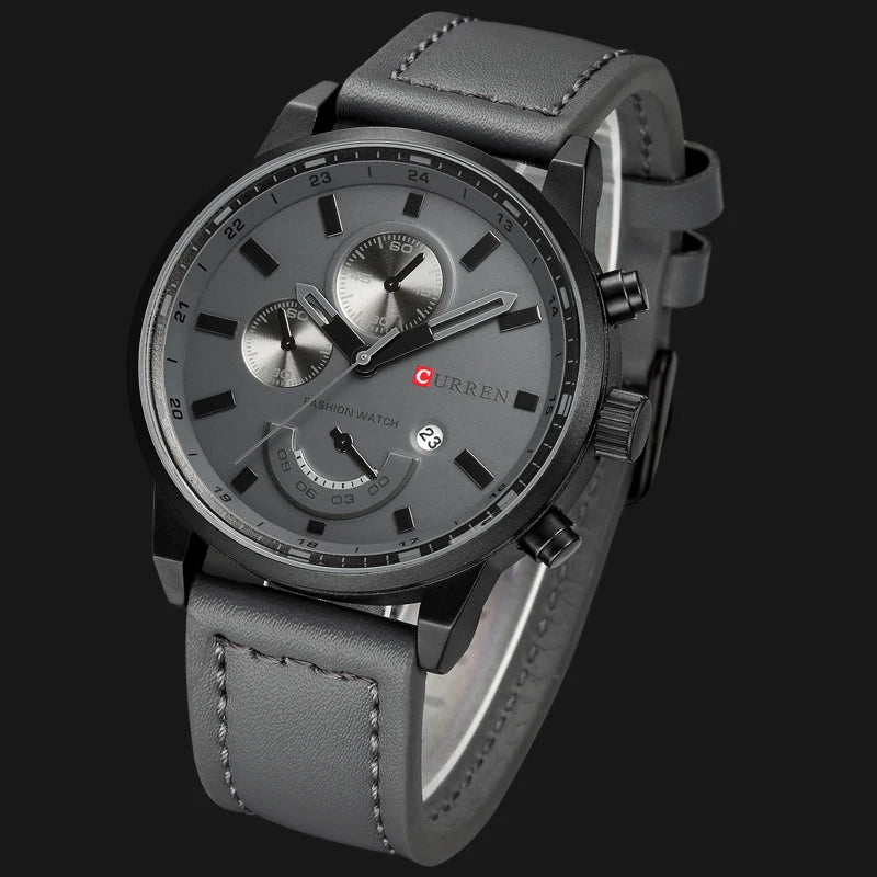 CURREN 8217 Men's Business Sport Quartz Watch Waterproof Casual Multifunctional Leather-Strap Wristwatch