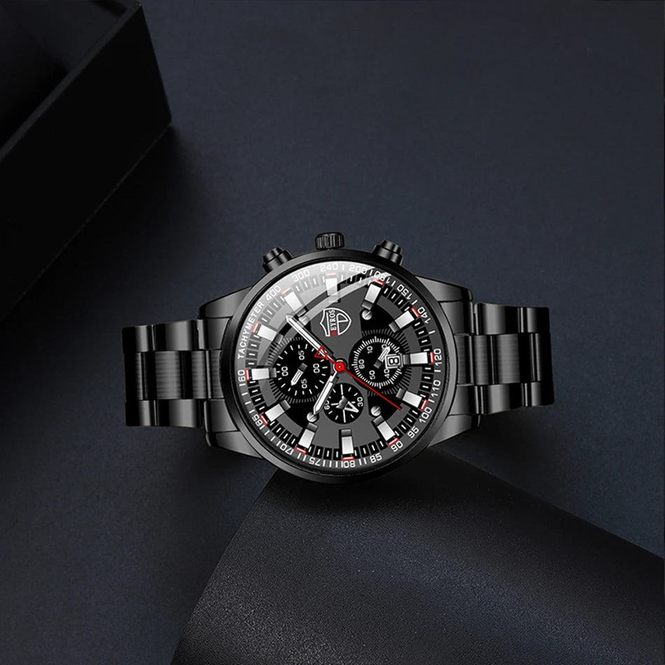 2023 Mens Watches Fashion Luxury Men Black Stainless Steel Quartz Wristwatch Man Business Casual Leather Watch relogio masculino