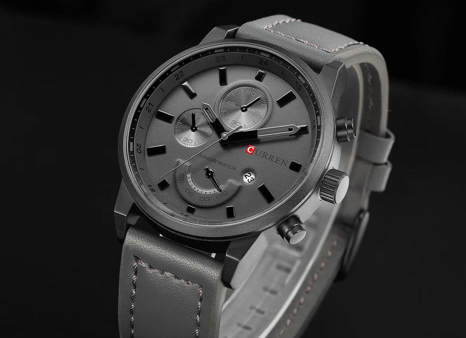 CURREN 8217 Men's Business Sport Quartz Watch Waterproof Casual Multifunctional Leather-Strap Wristwatch