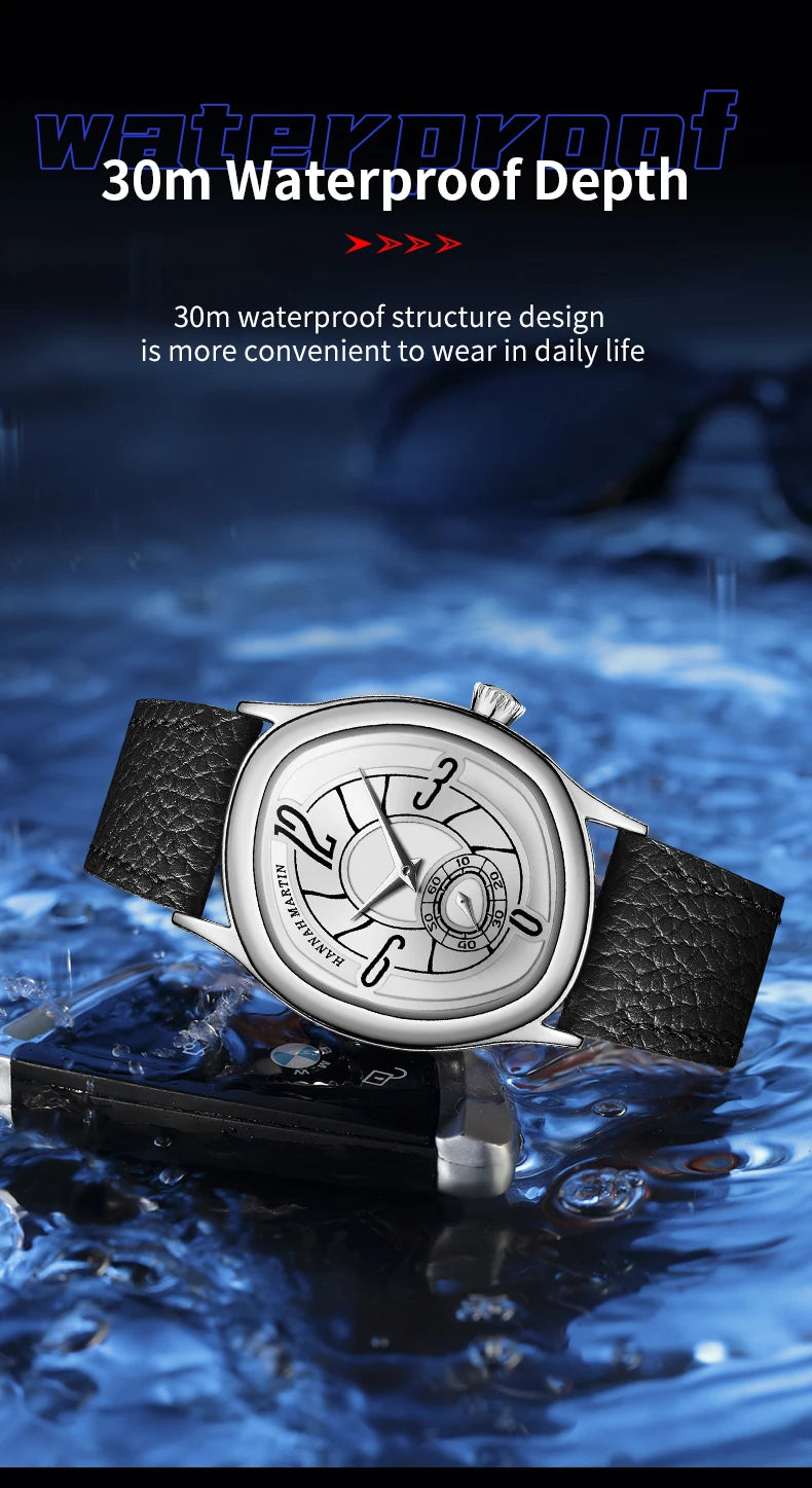 High Quality Genuine Leather Black Quartz Watch Men Fashion Business Trend Steel Waterproof Movement Boutique Men Casual Watch