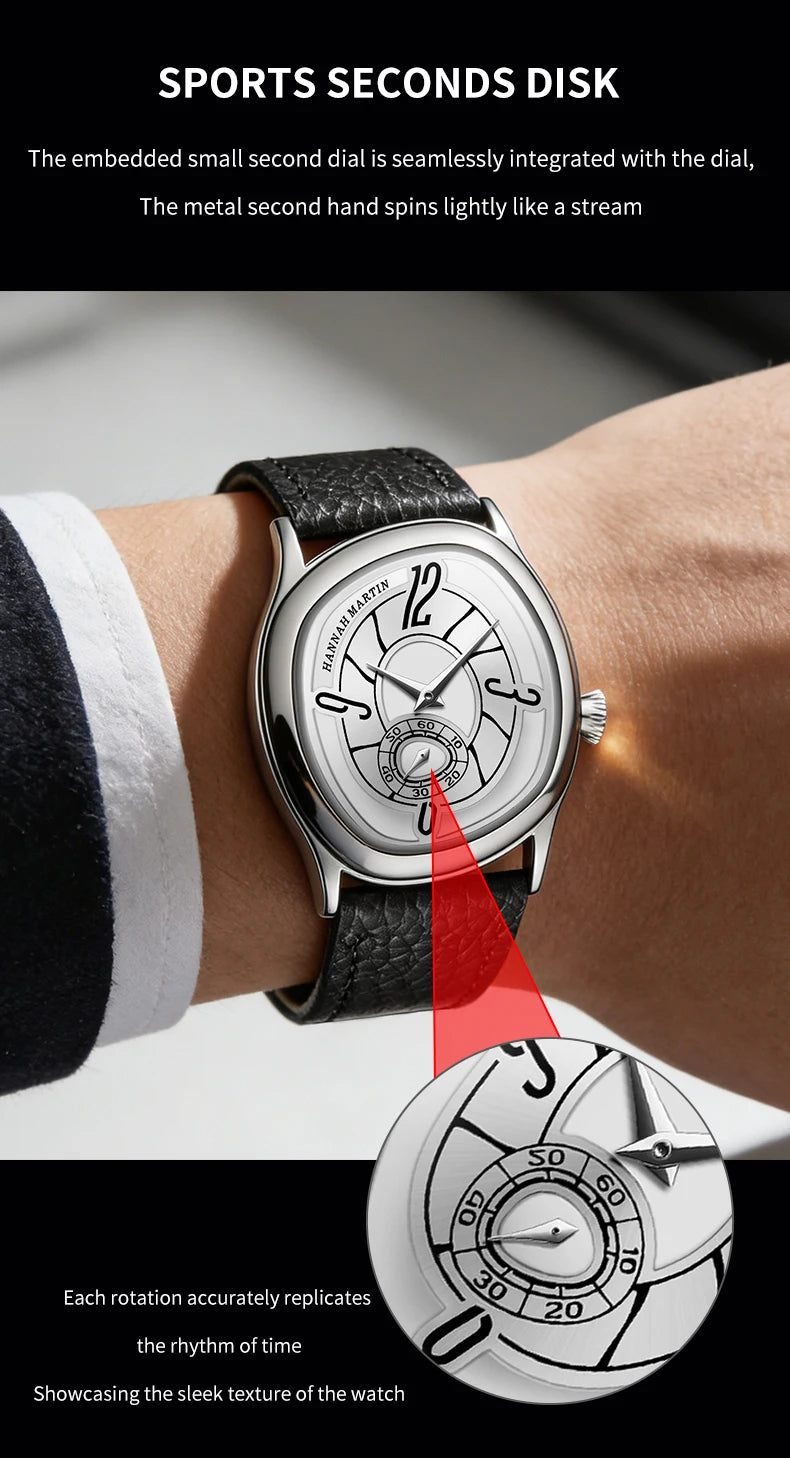 High Quality Genuine Leather Black Quartz Watch Men Fashion Business Trend Steel Waterproof Movement Boutique Men Casual Watch