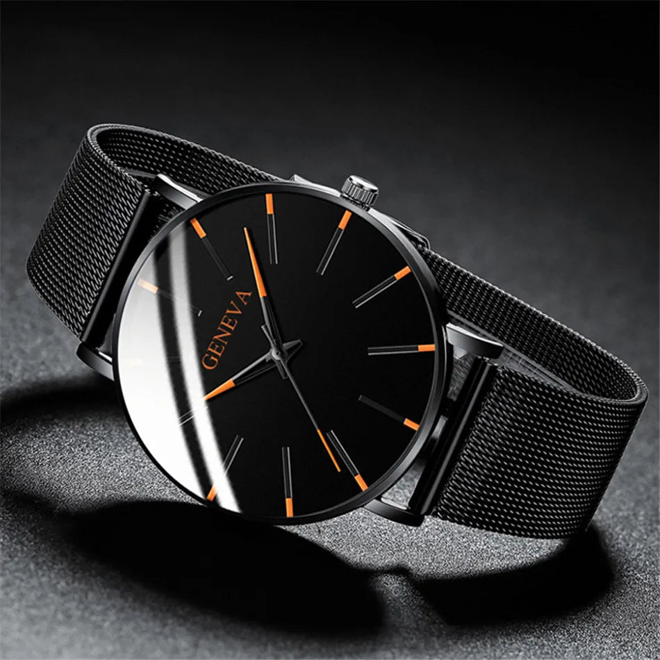 Top Brand Fashion Minimalist Ultra-thin Watch Men's Business Stainless Steel Strap Steel Mesh Quartz Watch Relogio Masculino