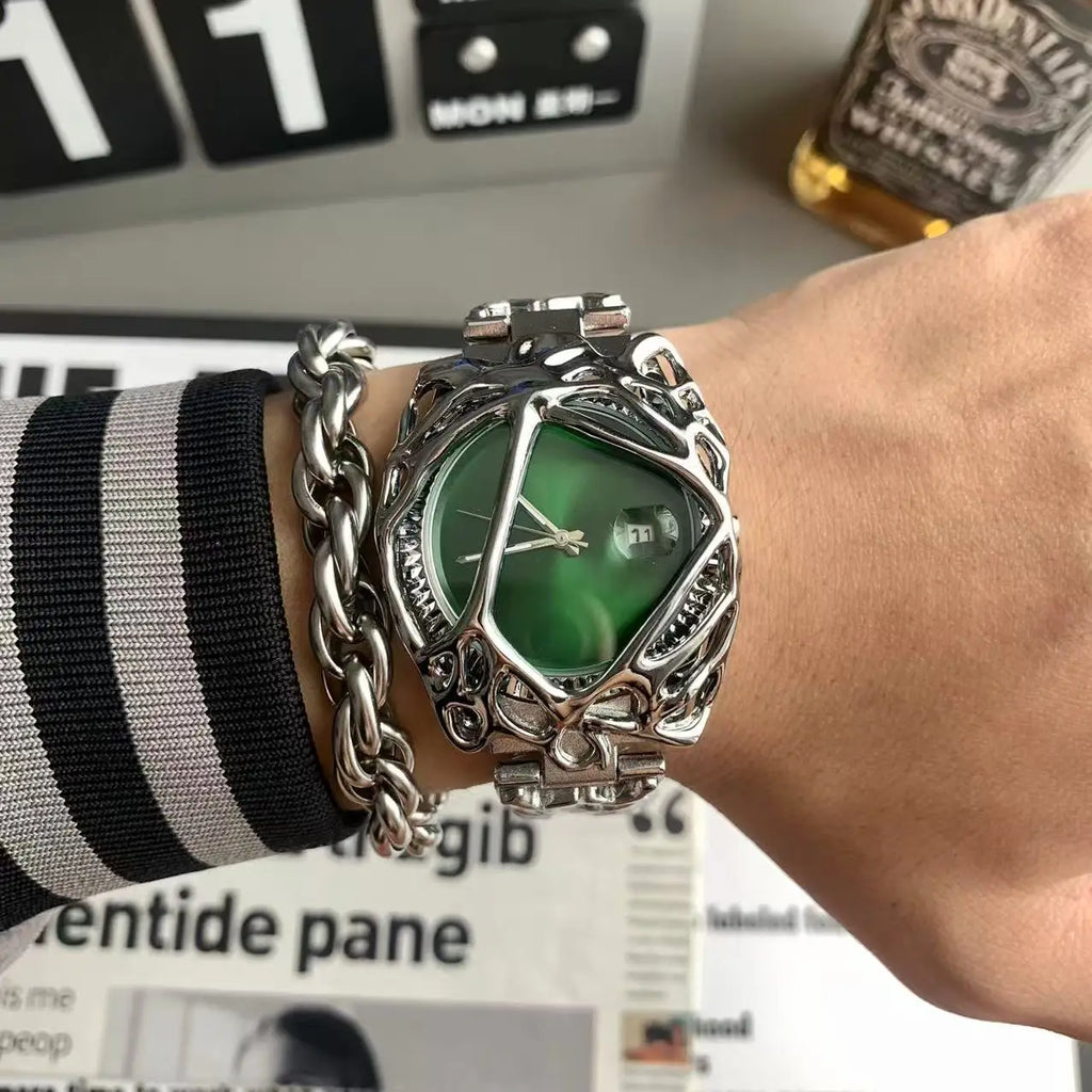 Men's Watch Unique Spider Web Y2K Quartz Timepiece Water-Resistant Luminous Date Business Fun Personality Watch