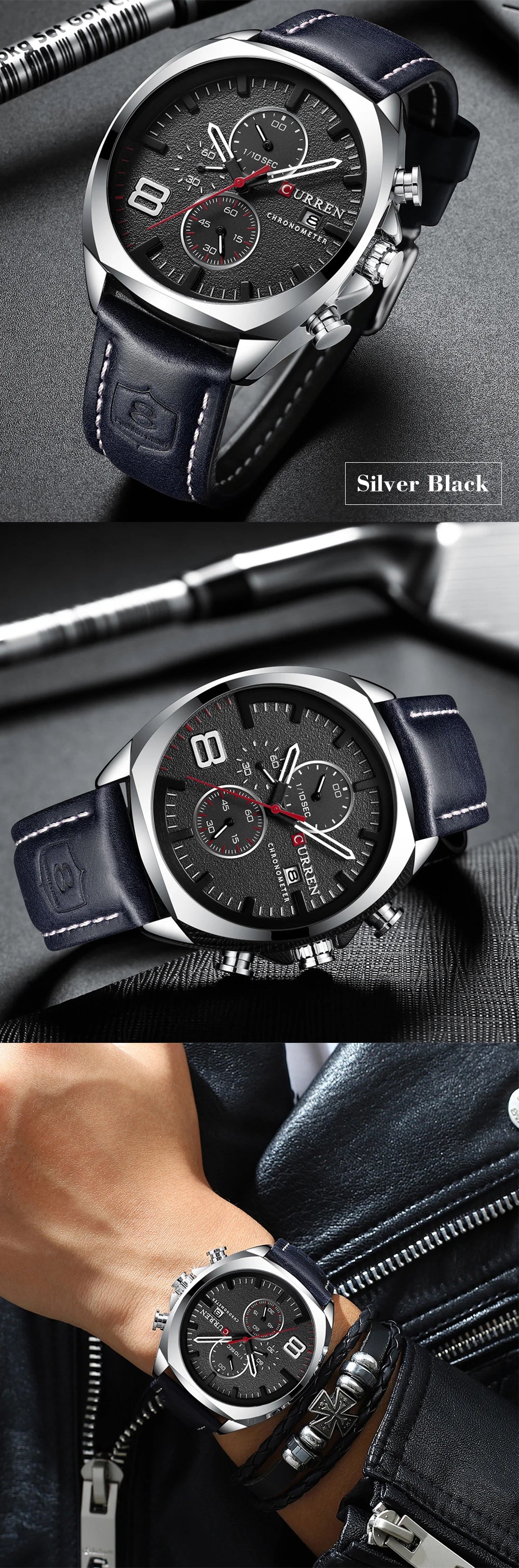 CURREN Chronograph Fashion Men's Watches Luxury Leather Business Quartz Watch Men Military Sport Wrist Watch Relogio Masculino