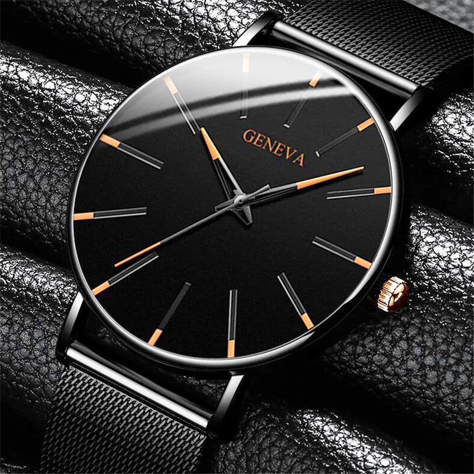 Top Brand Fashion Minimalist Ultra-thin Watch Men's Business Stainless Steel Strap Steel Mesh Quartz Watch Relogio Masculino