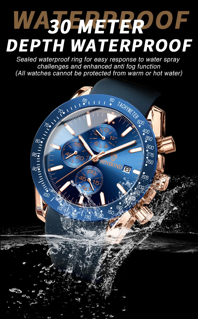 BINBOND Luxury Luminous Waterproof Casual Reloj Chronograph Auto Date Accurate Men's Watch Durable Quartz Wristwatches For Men