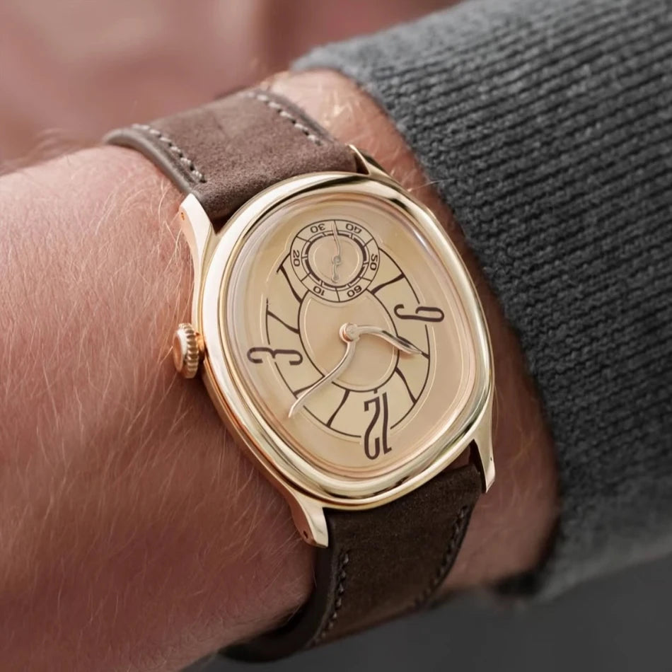 Style Millenary Watch Men Gold Asymmetric Oval Dial Y2K Leather Strap Luxury Casual Dress Wristwatch for Ladies