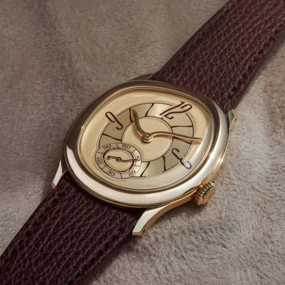 Style Millenary Watch Men Gold Asymmetric Oval Dial Y2K Leather Strap Luxury Casual Dress Wristwatch for Ladies