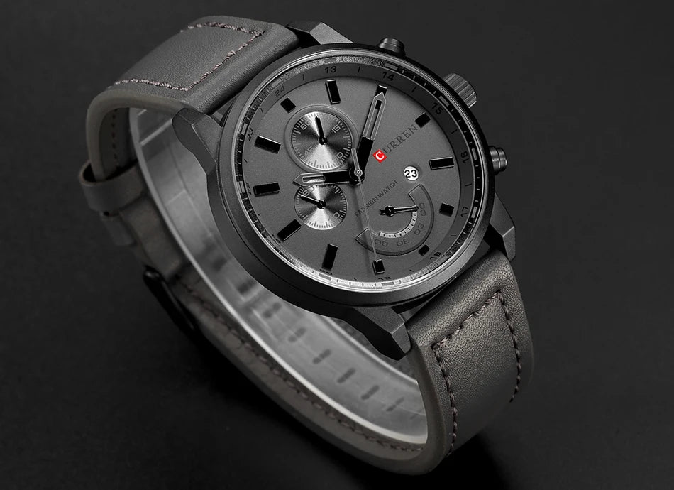 CURREN 8217 Men's Business Sport Quartz Watch Waterproof Casual Multifunctional Leather-Strap Wristwatch