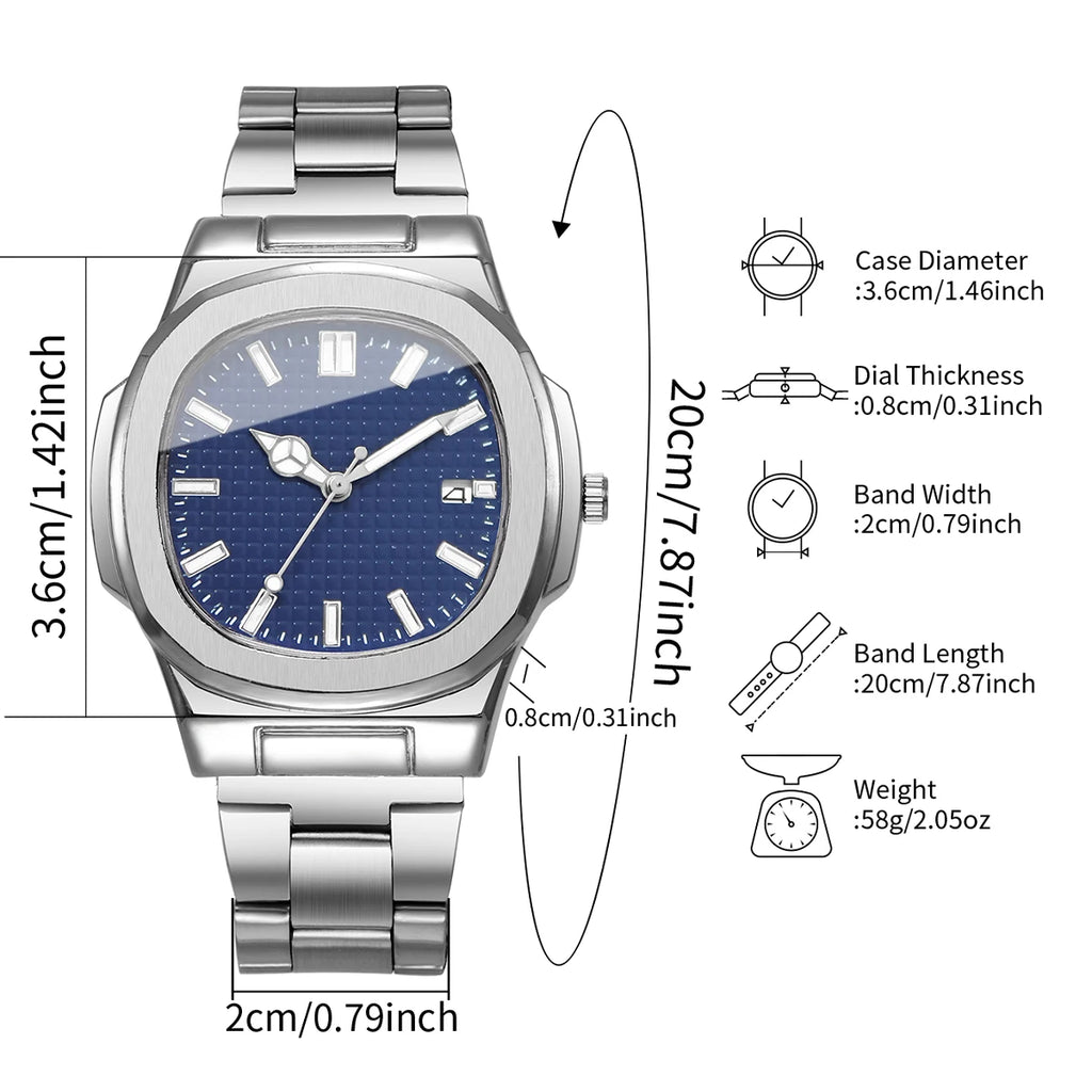 Luxury Square Men Business Watches Simple Calendar Quartz Watch for Mens Clock Relogio Masculino（Without Box）