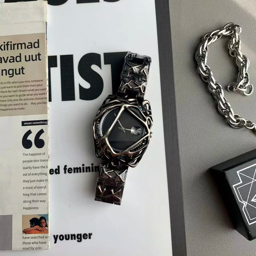 Men's Watch Unique Spider Web Y2K Quartz Timepiece Water-Resistant Luminous Date Business Fun Personality Watch