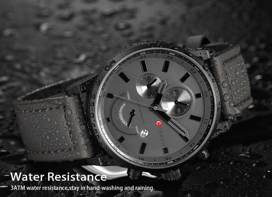 CURREN 8217 Men's Business Sport Quartz Watch Waterproof Casual Multifunctional Leather-Strap Wristwatch