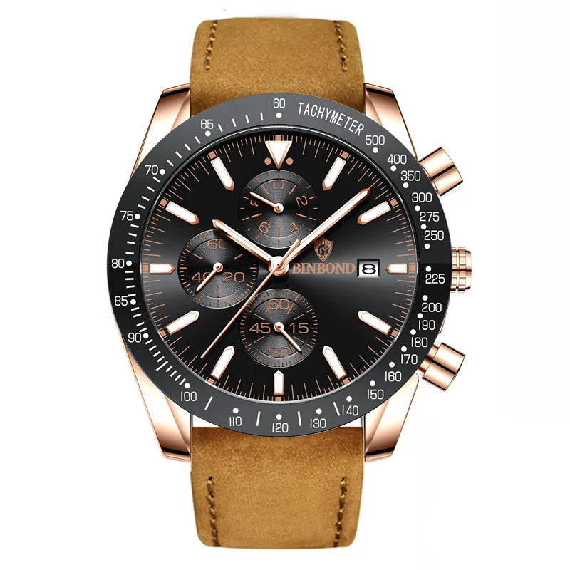 BINBOND Luxury Luminous Waterproof Casual Reloj Chronograph Auto Date Accurate Men's Watch Durable Quartz Wristwatches For Men