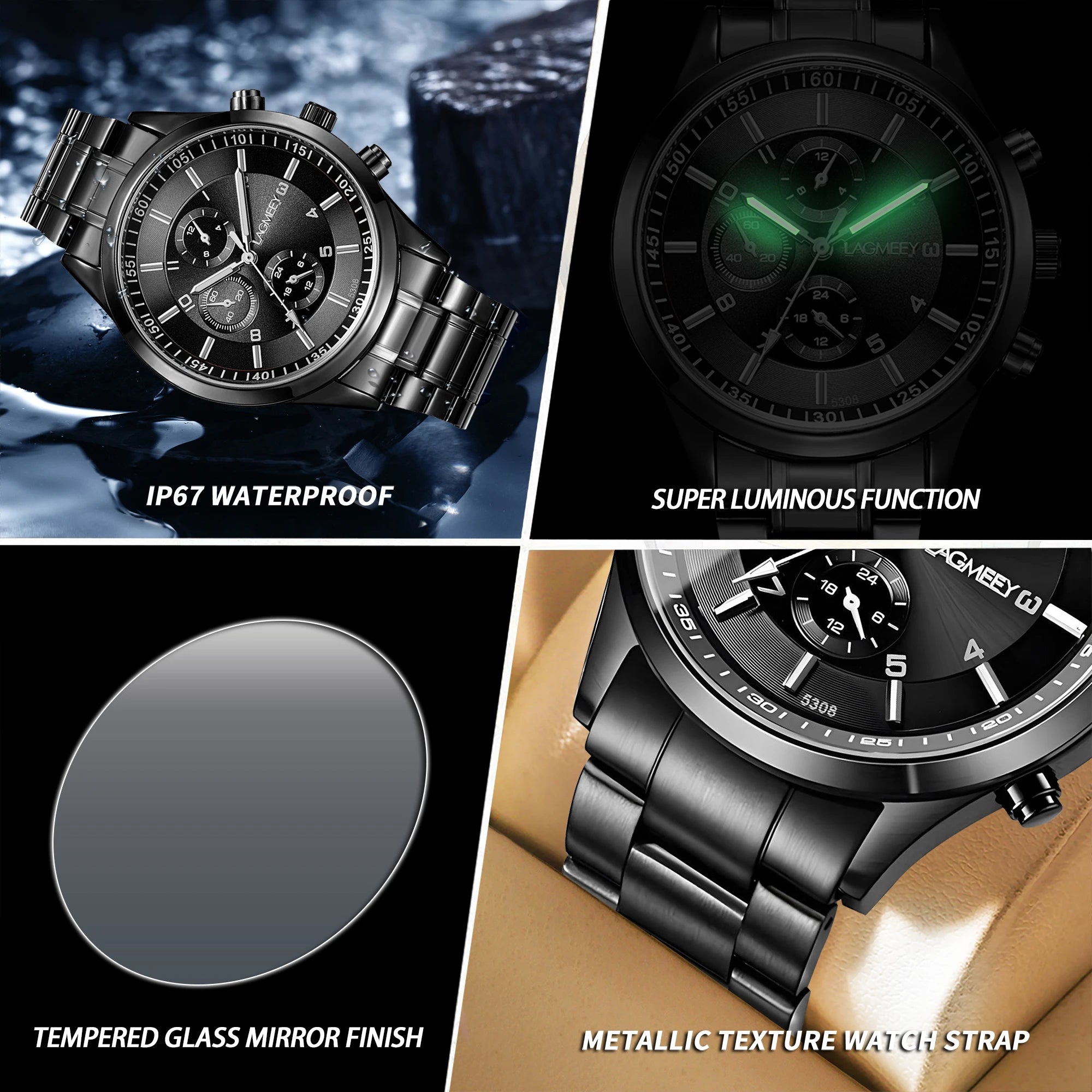 BINBOND Genuine Accurate Quartz Wristwatches for Men Luxury Luminous Waterproof Auto Date Durable Men's Watch Casual Reloj